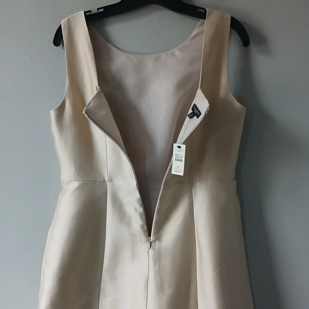 Talbots Women's Size 8P Gold Silk Cotton Midi A-line Dress Satin Lined NWT $199!
